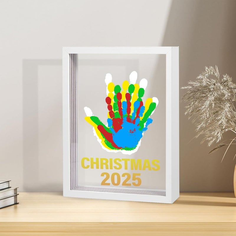 Bixinyo Family Handprint Kit - Baby Hand and Footprint Kit, Adoption Gifts, Family Gifts for New Parents, Christmas, New Mom, DIY Craft Keepsake Wooden Frame, 5 Non-Toxic Paints (White) - Image 1